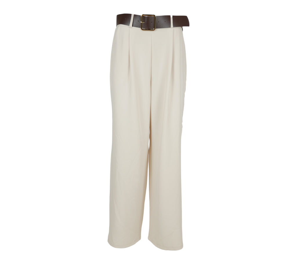 Pantalón Palazzo de color beig con cinturon