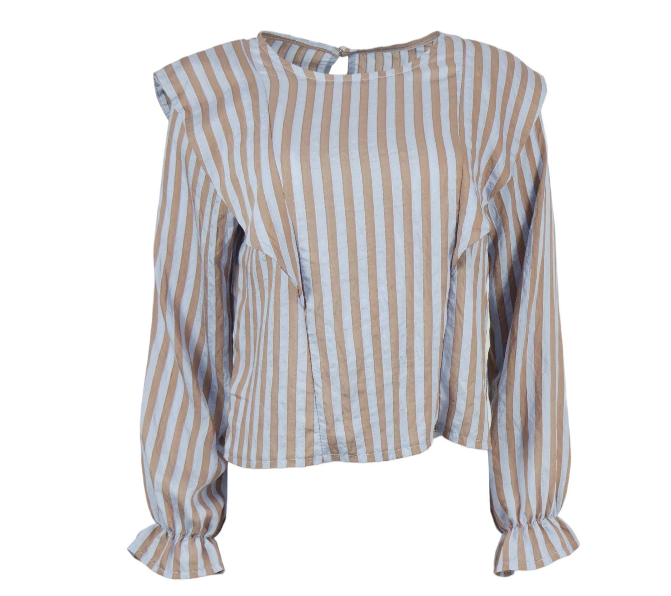blusa rayas volantes celeste mujer