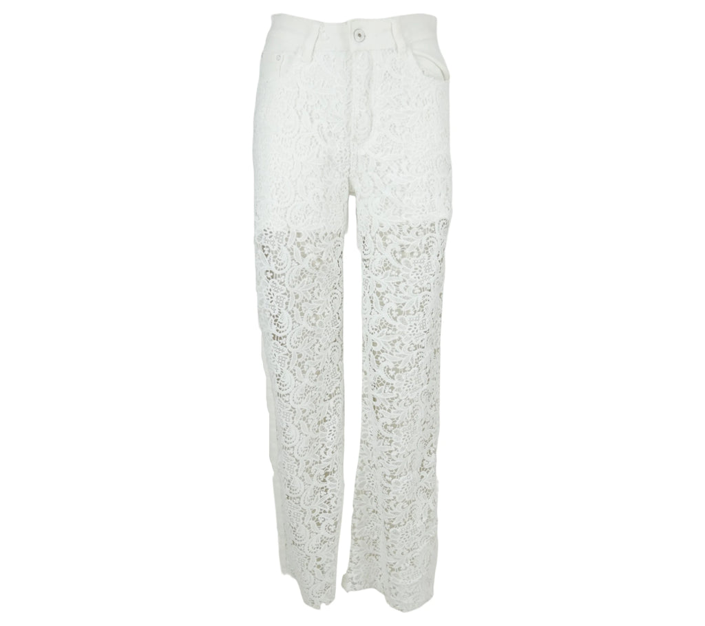 Jeans blanco mujer con encaje recto