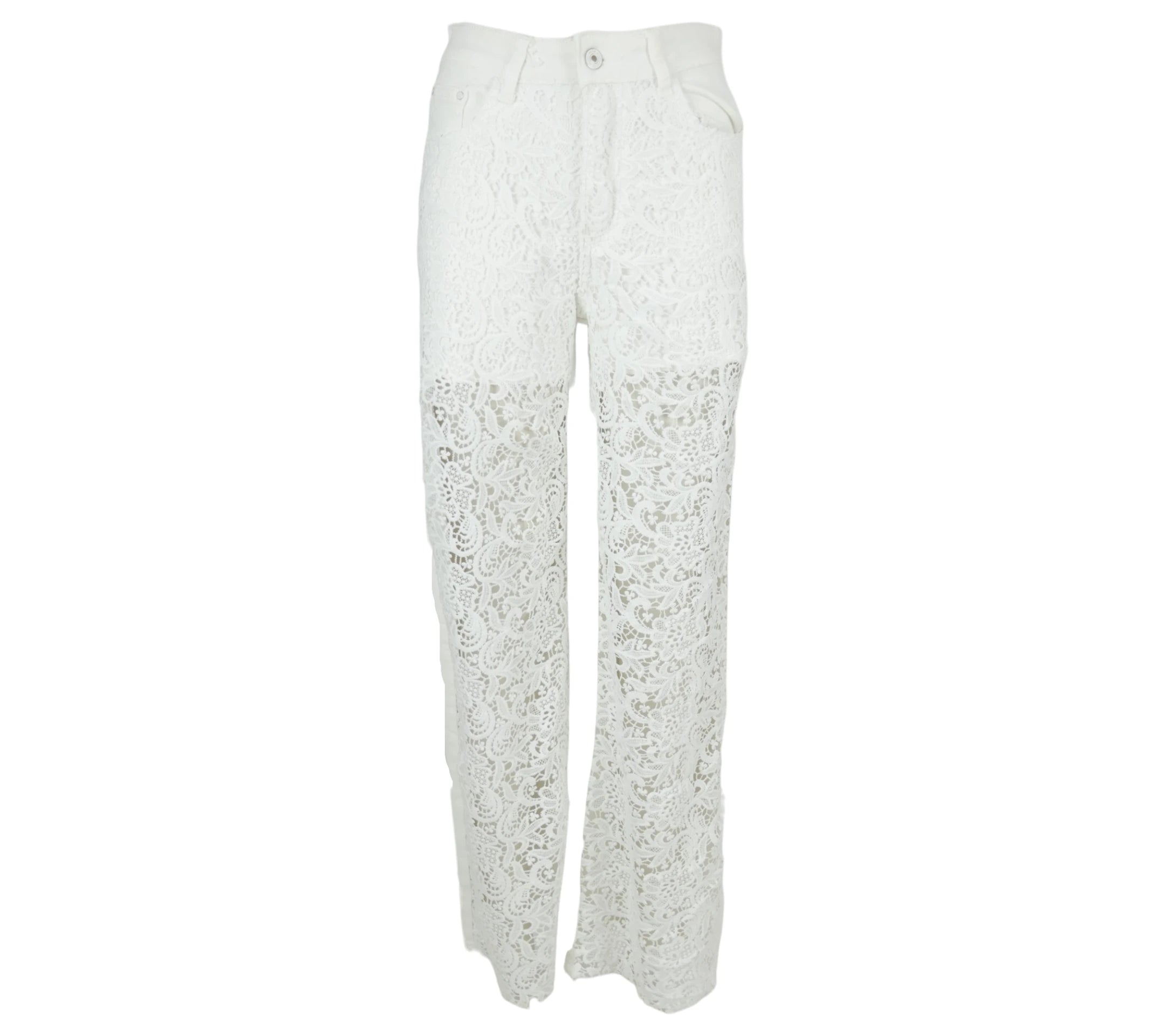 Jeans blanco mujer con encaje recto