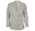 Blazer de rayas beige y negro con botones frontales para mujer