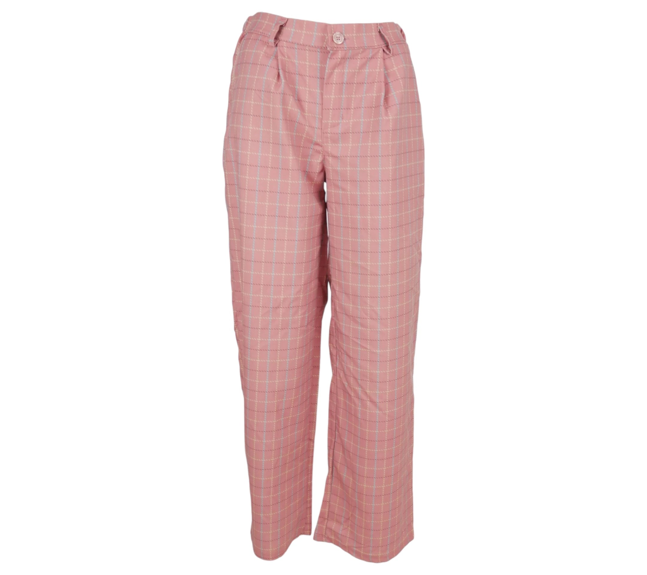 pantalón recto mujer cuadro rosa elegante