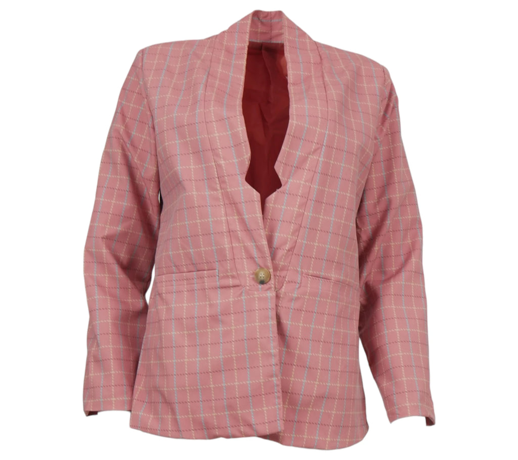 blazer mujer rosa cuadros botón frontal estilo sastrero