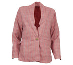 blazer mujer rosa cuadros botón frontal estilo sastrero
