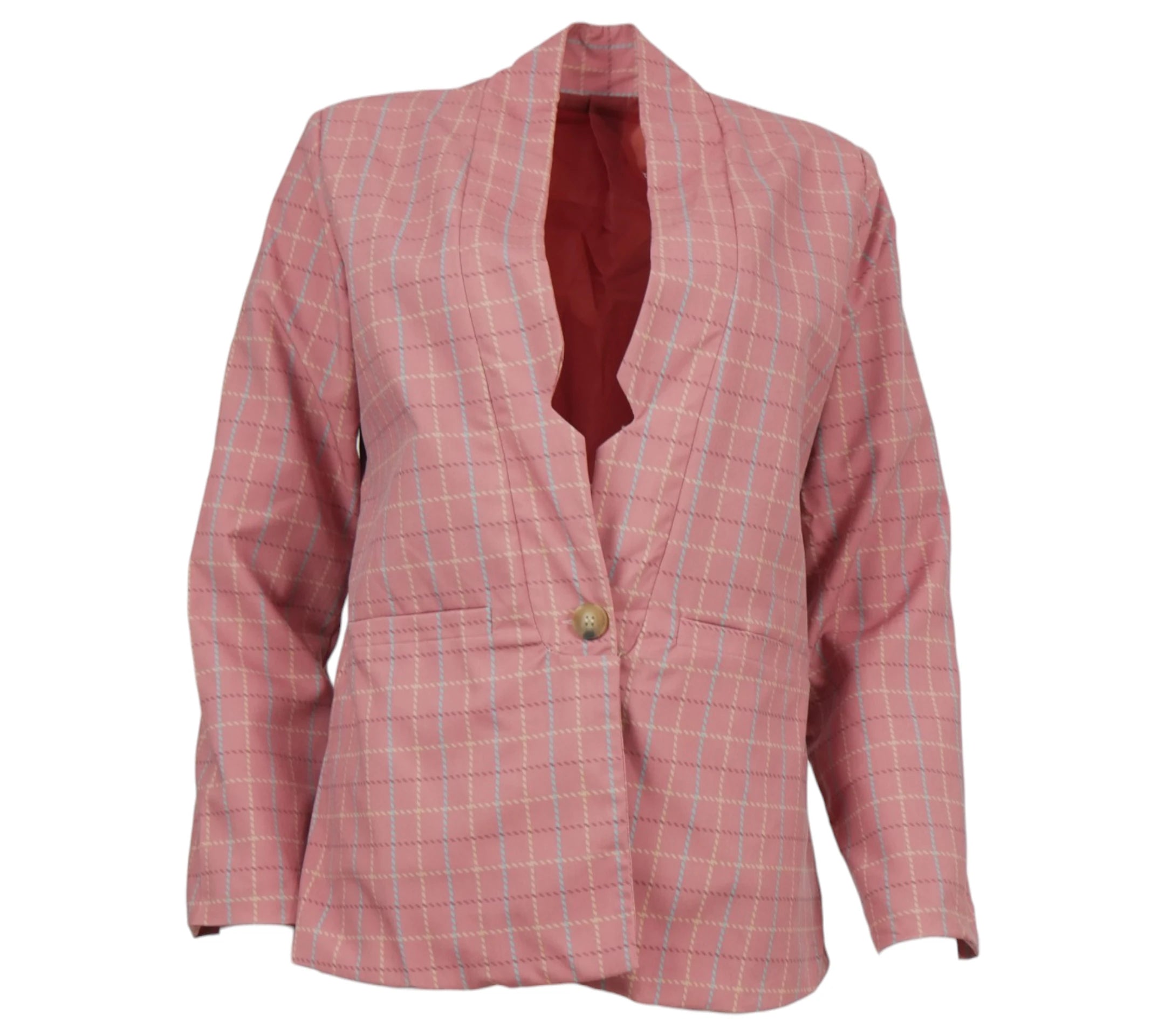 blazer mujer rosa cuadros botón frontal estilo sastrero