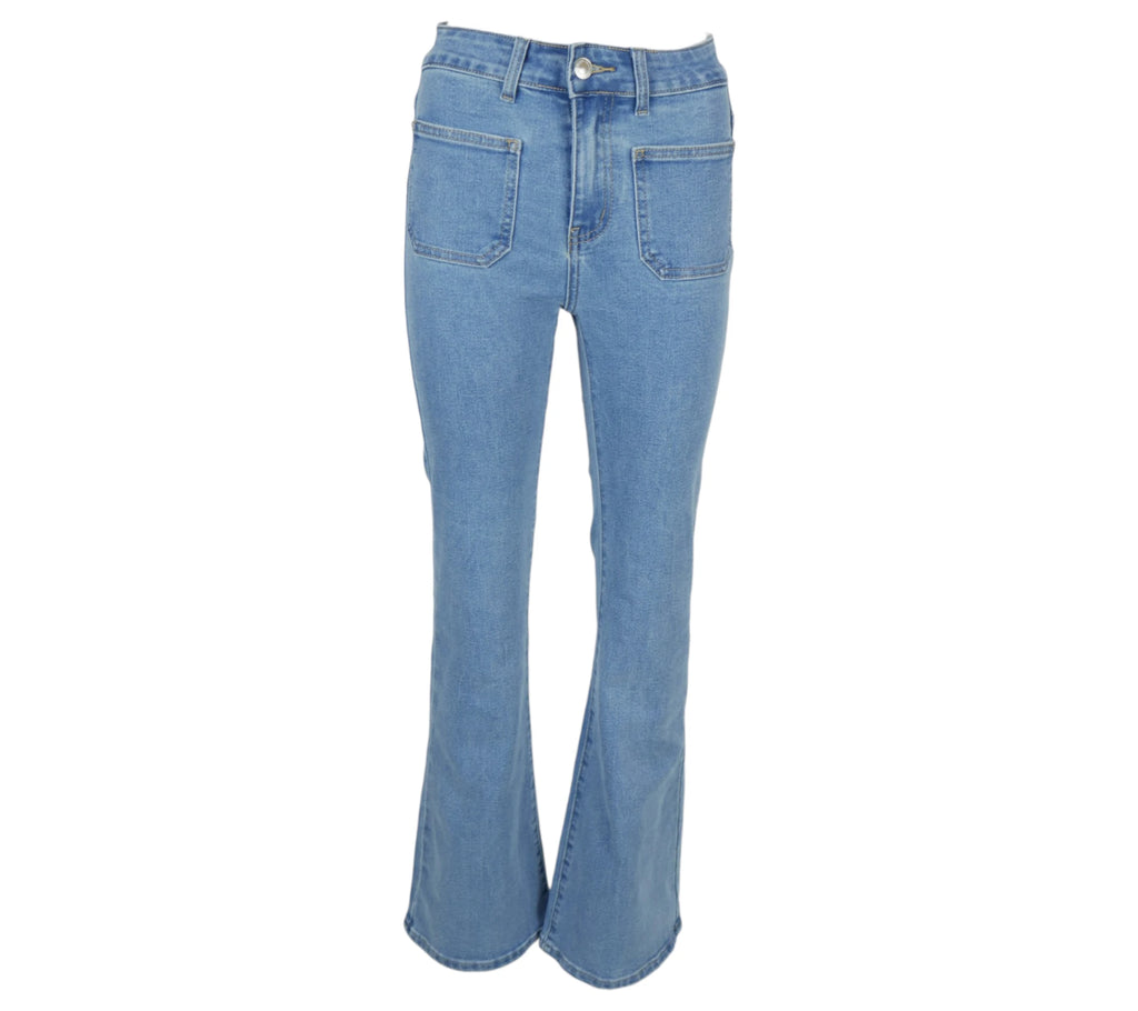 jeans campana azul tiro alto mujer