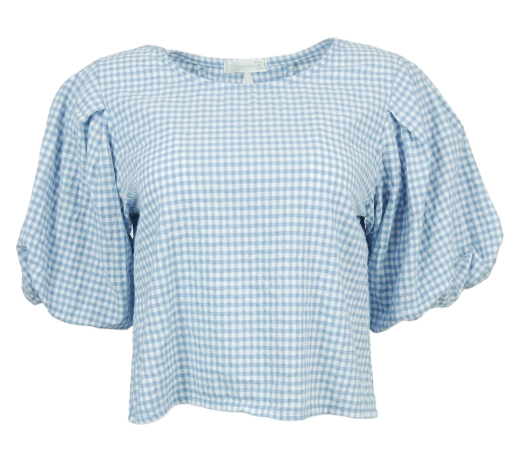 blusa vichy mujer celeste