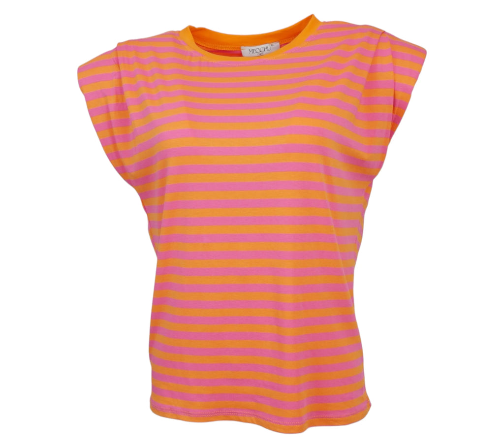 camiseta rayas fucsia y naranja mujer estilo casual