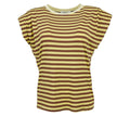 camiseta rayas marrón y amarillo mujer tendencia