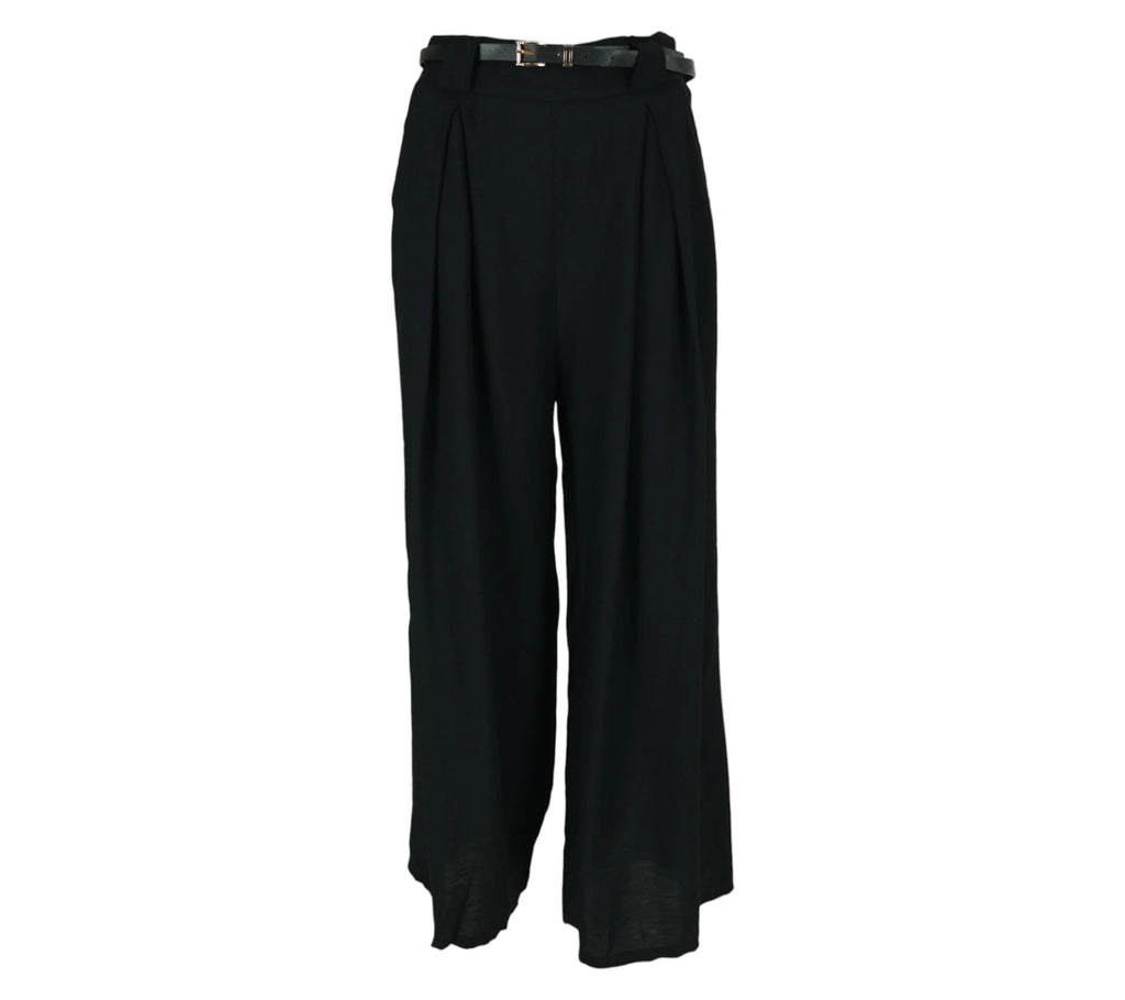 Pantalón fluido negro con cinturón mujer