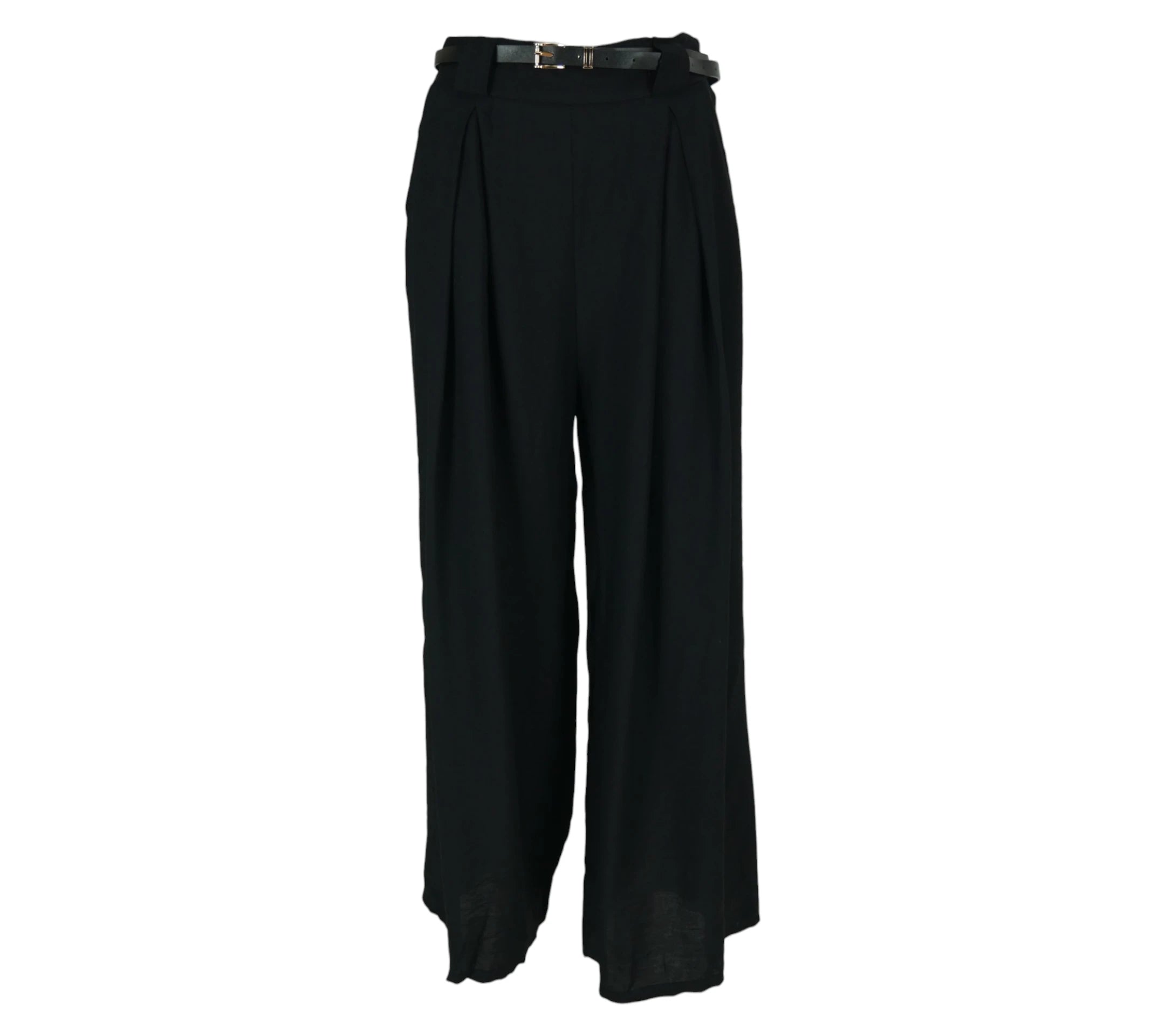 Pantalón fluido negro con cinturón mujer