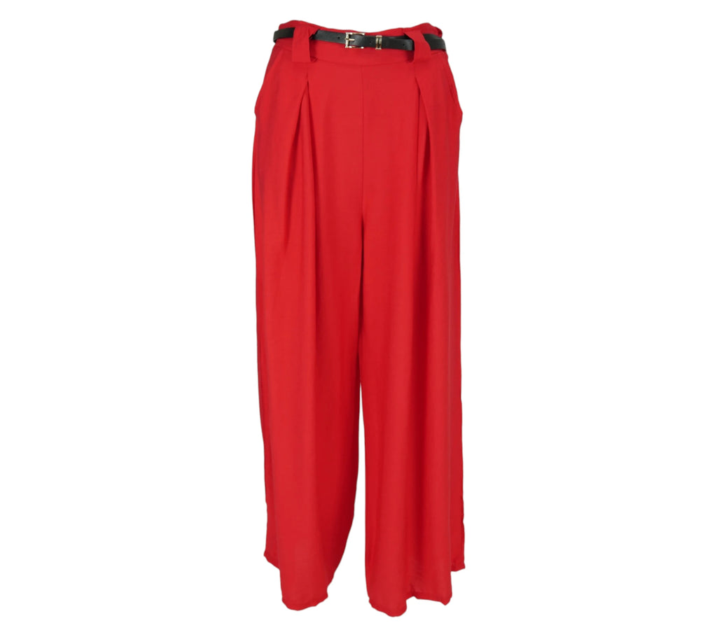 Pantalón fluido rojo con cinturón mujer