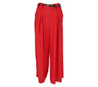 Pantalón fluido rojo con cinturón mujer