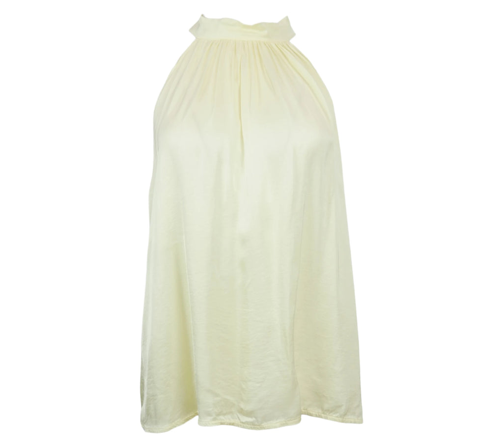 Top halter satinado amarillo mujer fluido elegante