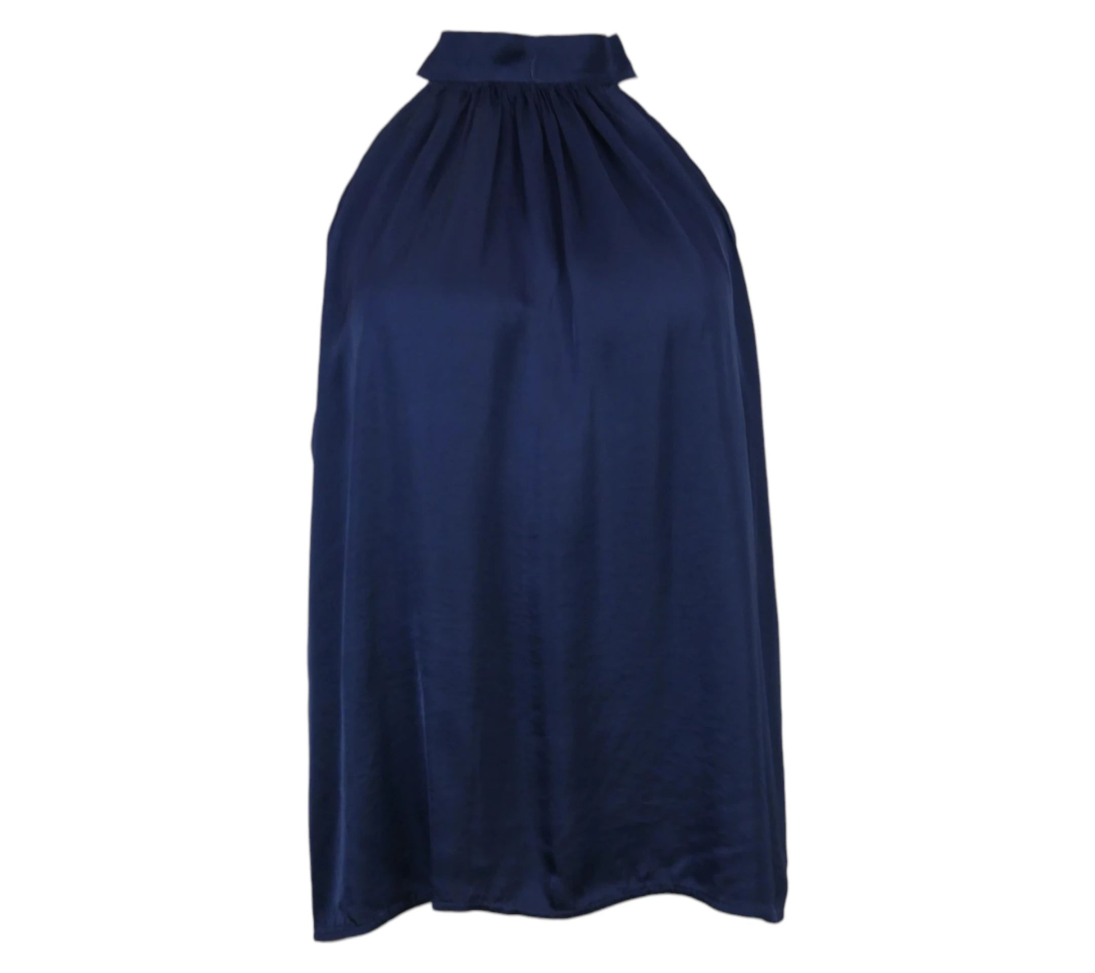 top halter satinado azul marino mujer fluido elegante