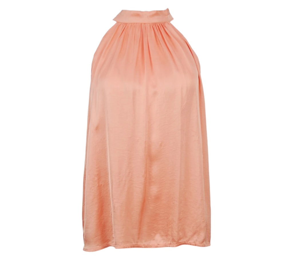Top halter satinado color salmon mujer fluido elegante