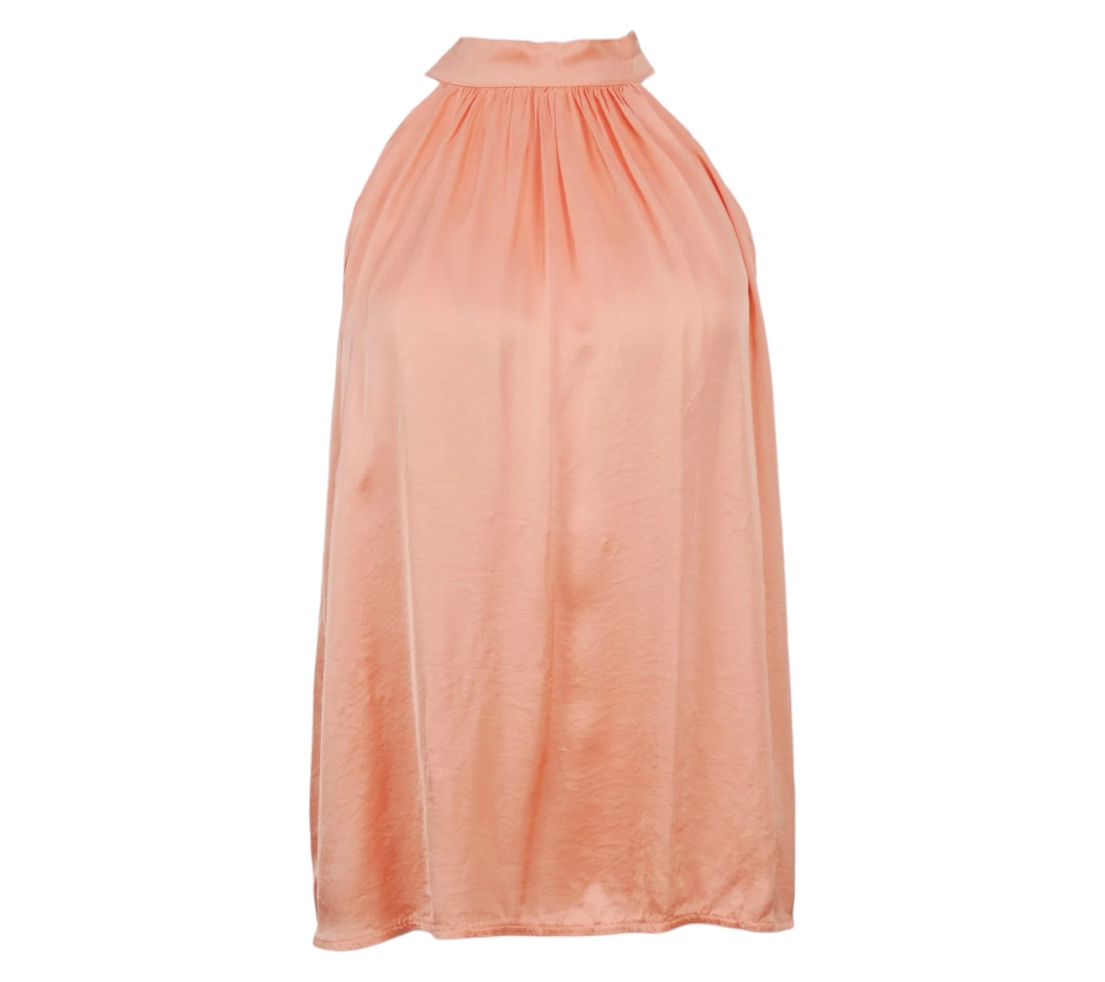 Top halter satinado color salmon mujer fluido elegante