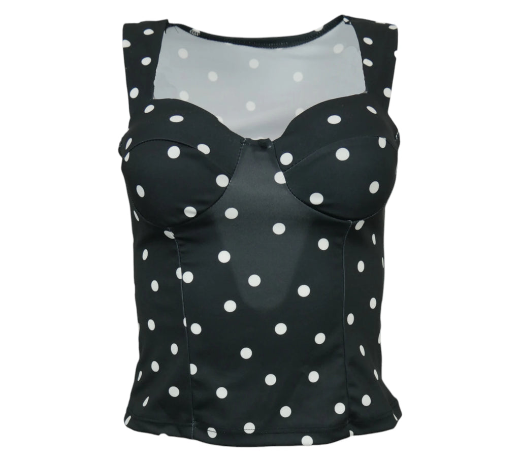 Top negro lunares escote corazón mujer