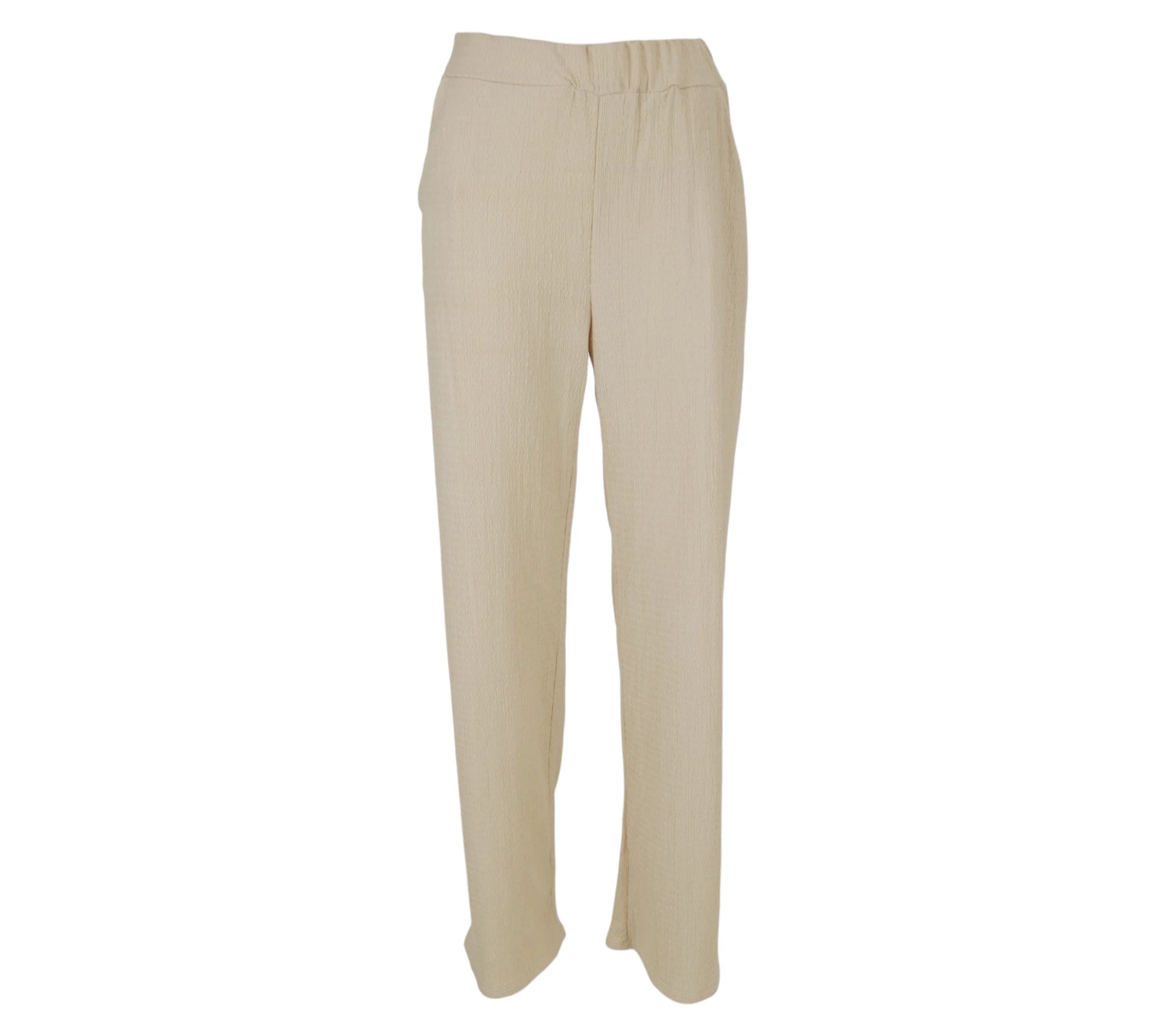 conjunto beige elegante mujer pantalon recto y top ajustado