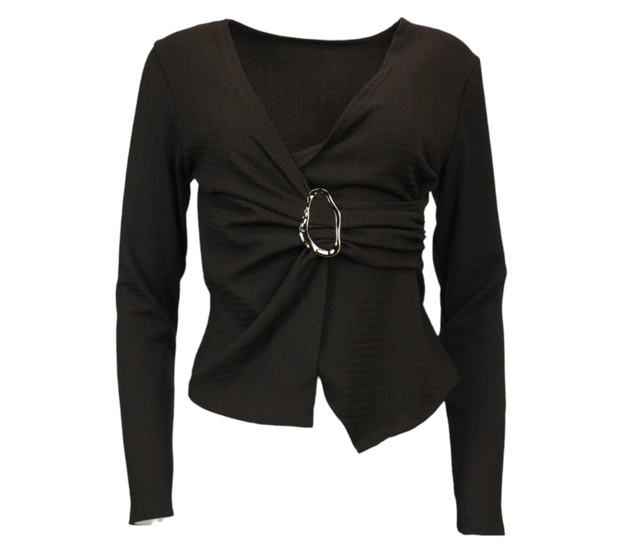 conjunto mujer marron top hebilla y pantalon fluido