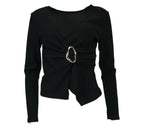 conjunto negro mujer top hebilla y pantalon recto