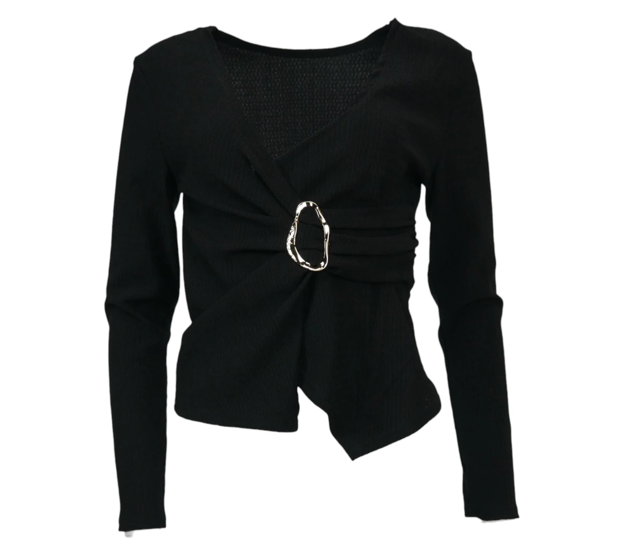 conjunto negro mujer top hebilla y pantalon recto