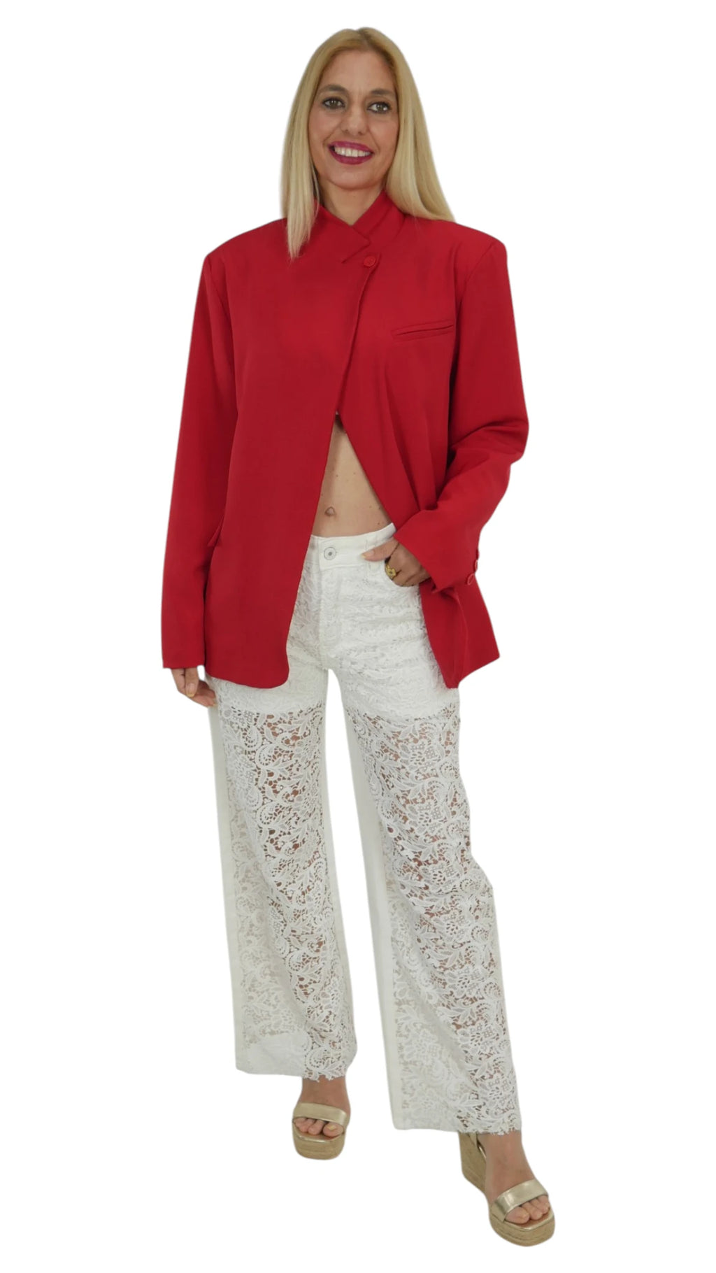 Chaqueta mujer minimalista roja corte recto elegante