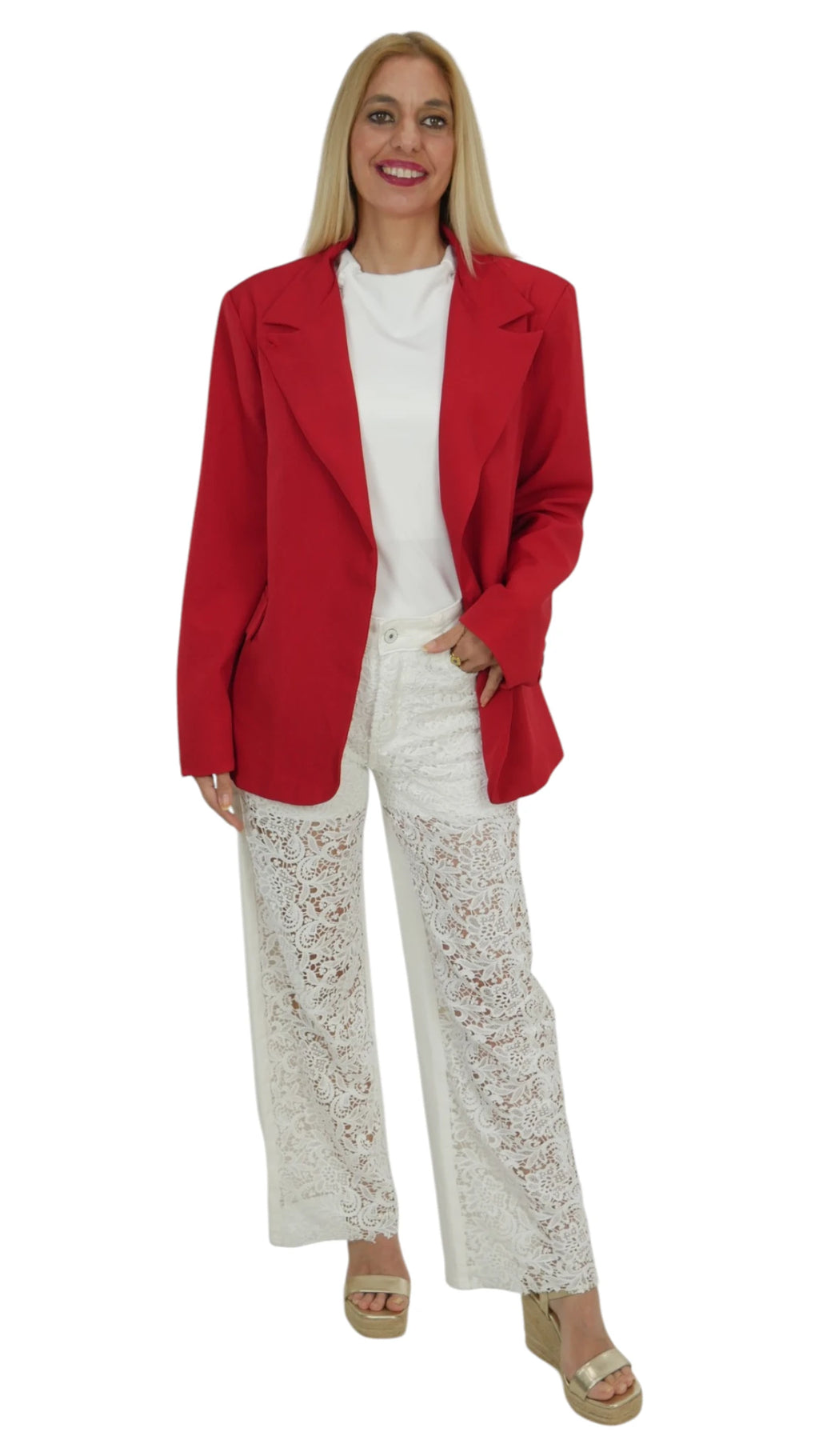 Chaqueta mujer minimalista roja corte recto elegante