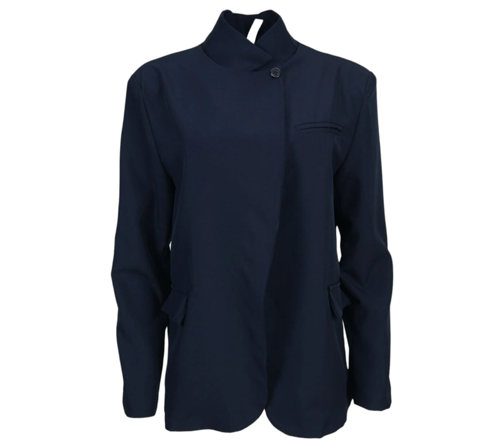 Chaqueta mujer azul marino diseño minimal sofisticado
