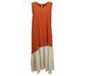 vestido largo bicolor caldera y beige fluido mujer