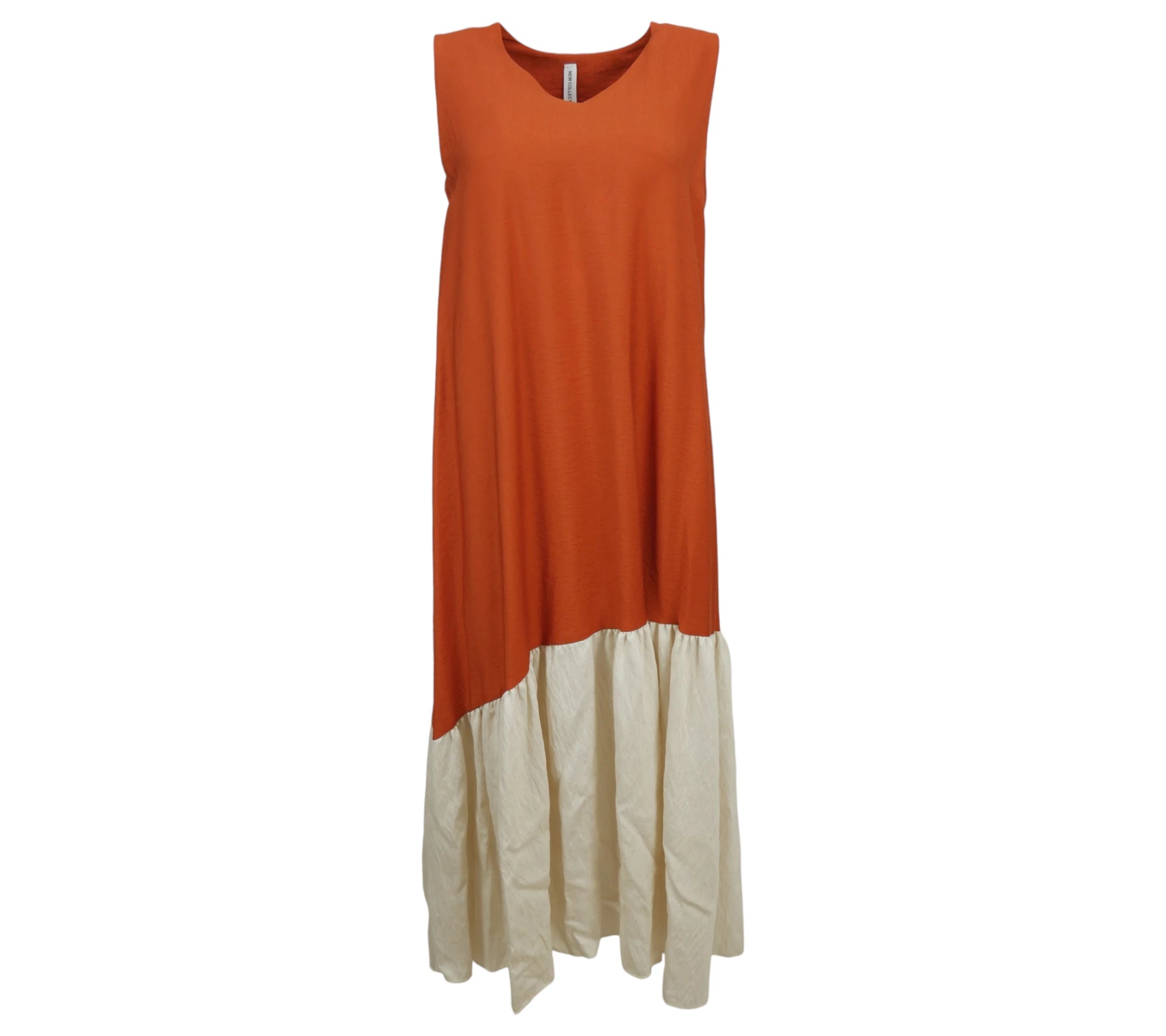 vestido largo bicolor caldera y beige fluido mujer