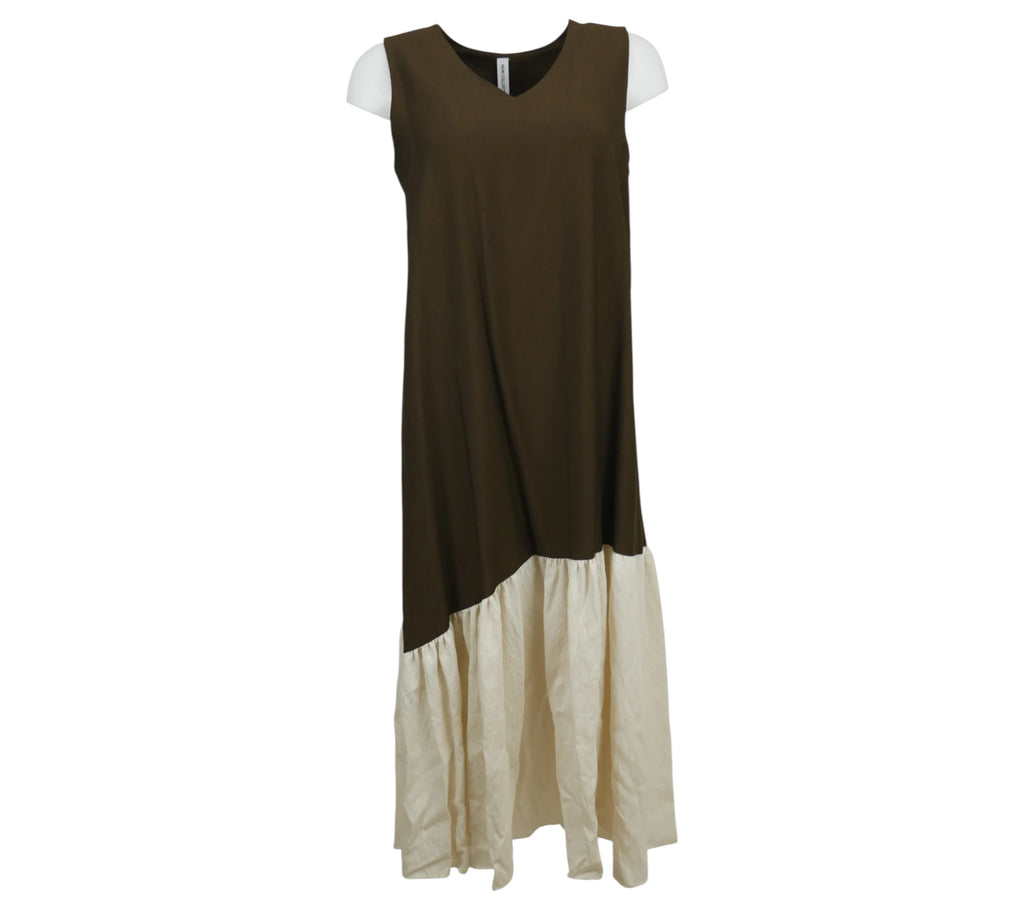 vestido largo bicolor marron y beige fluido mujer