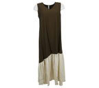 vestido largo bicolor marron y beige fluido mujer
