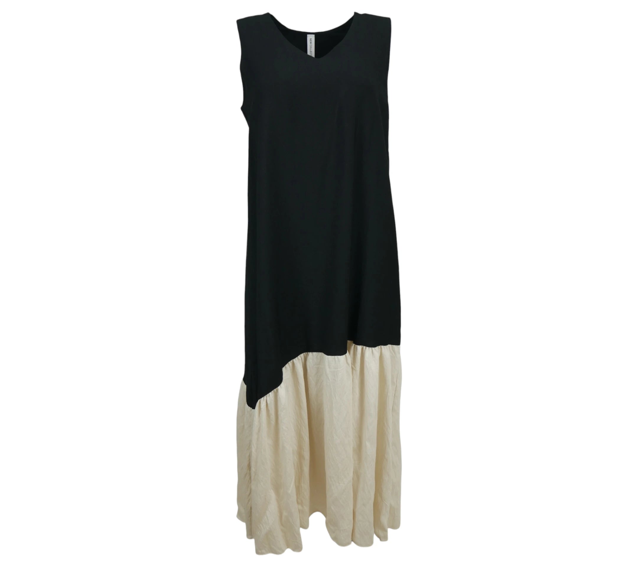 vestido largo bicolor negro y beige fluido mujer