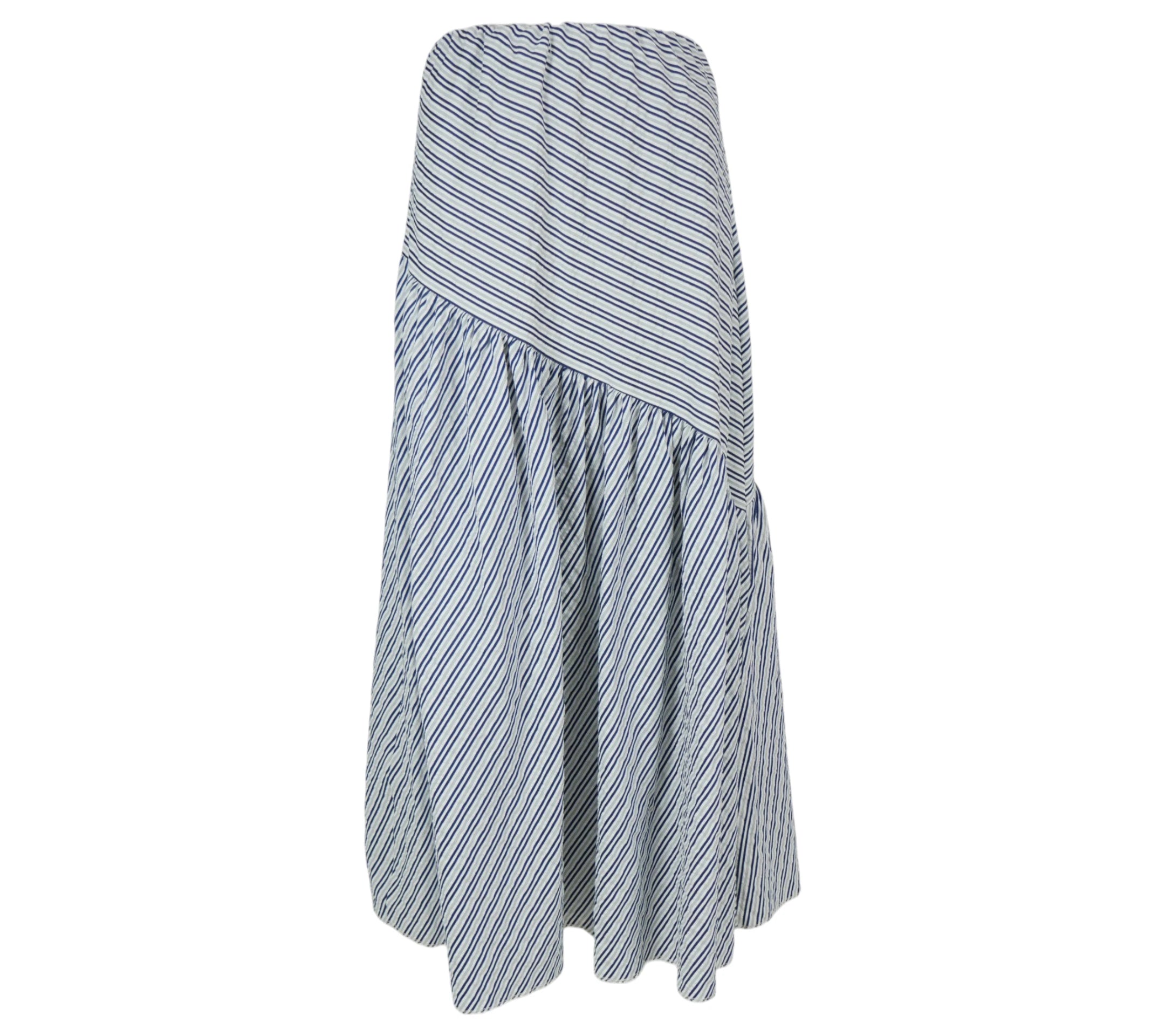 Falda midi de rayas en azul marino con volante