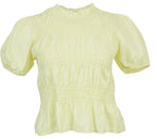Blusa fruncida mujer amarilla manga abullonada