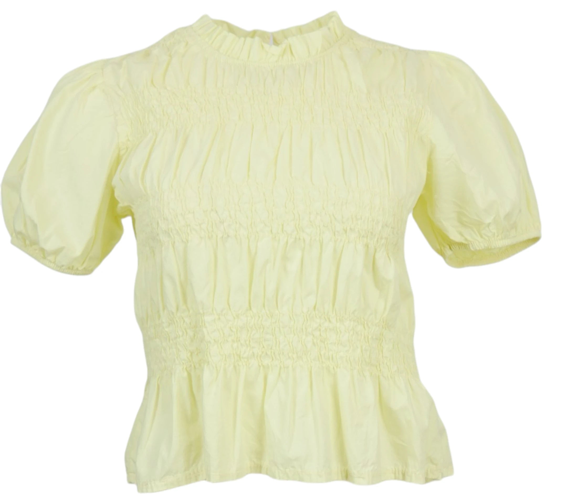 Blusa fruncida mujer amarilla manga abullonada
