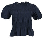 Blusa fruncida mujer azul marino manga corta