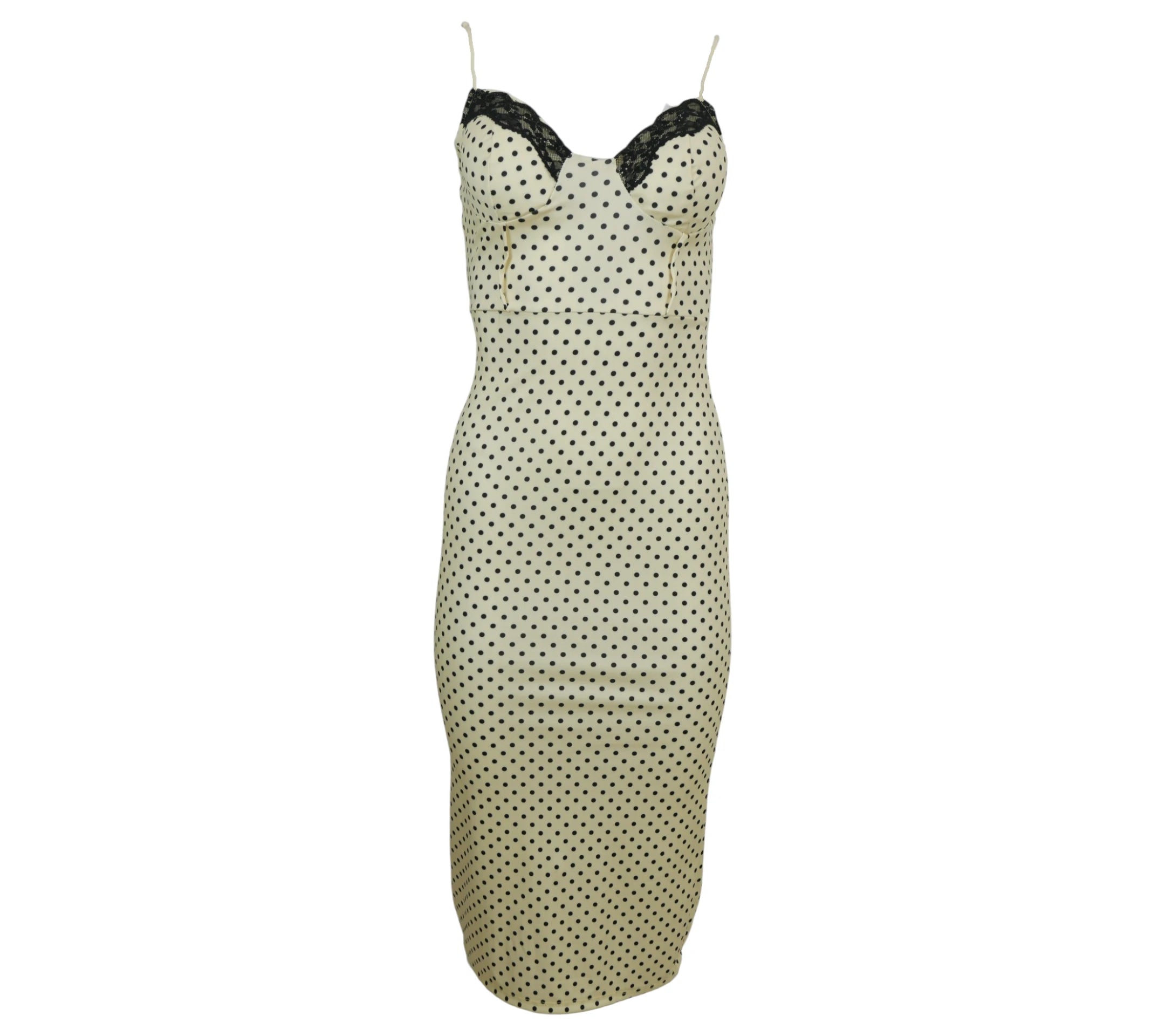 vestido lunares encaje amarillo ajustado mujer