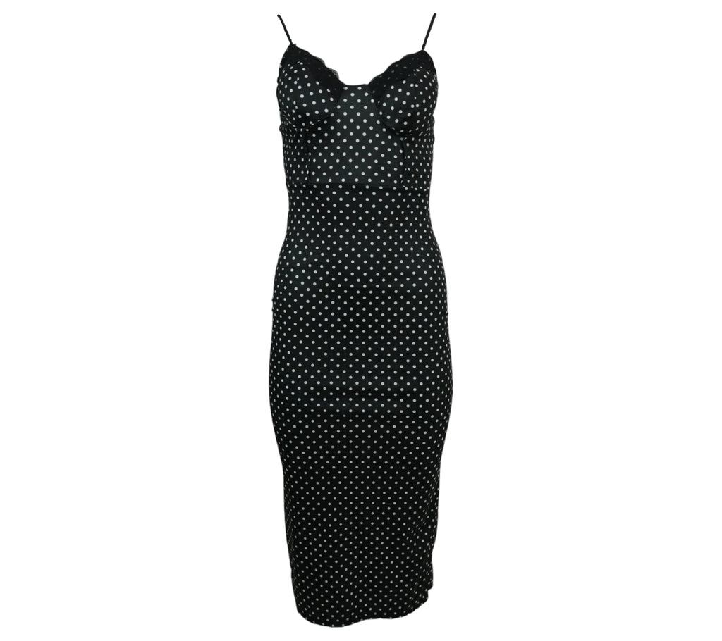 vestido lunares encaje negro ajustado mujer