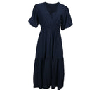 Vestido Farol mujer azul marino escote cruzado midi