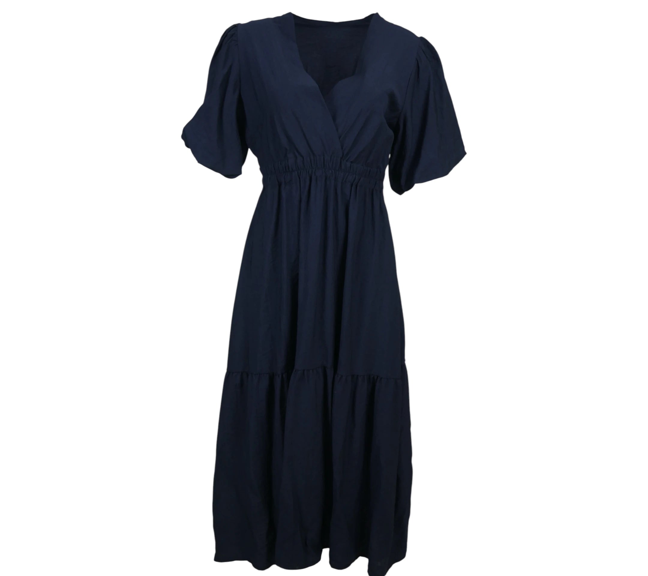 Vestido Farol mujer azul marino escote cruzado midi