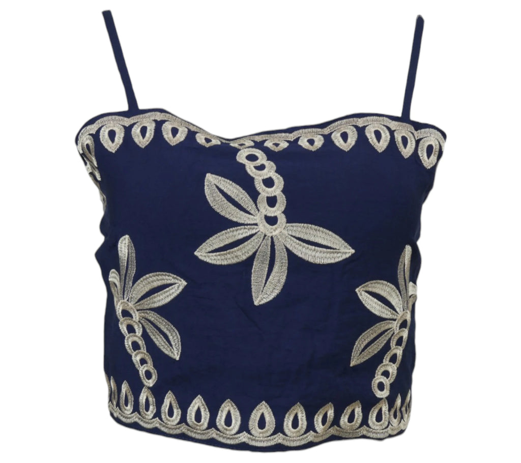 top bordado tirantes azul marino detalle bordado mujer