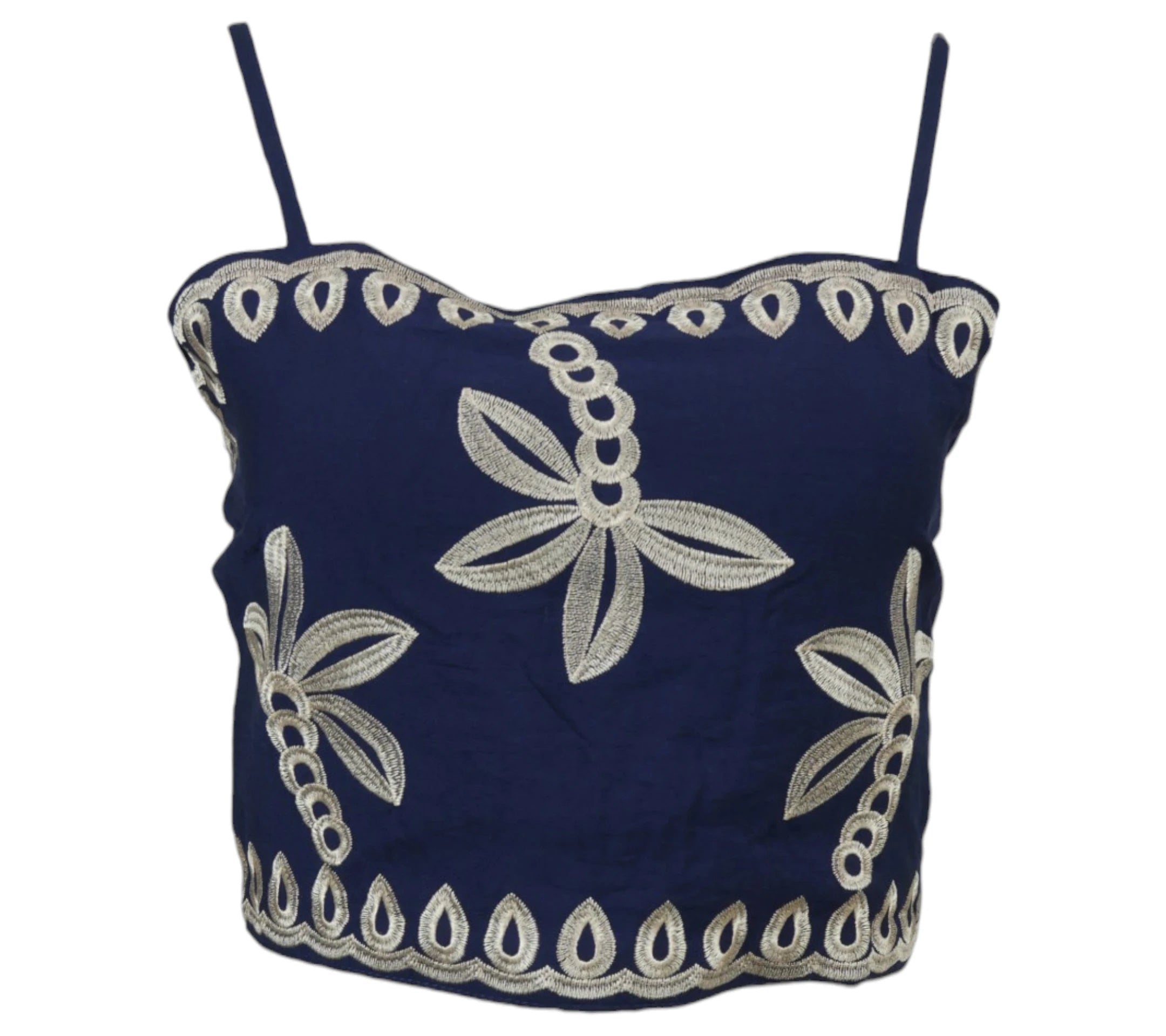 top bordado tirantes azul marino detalle bordado mujer