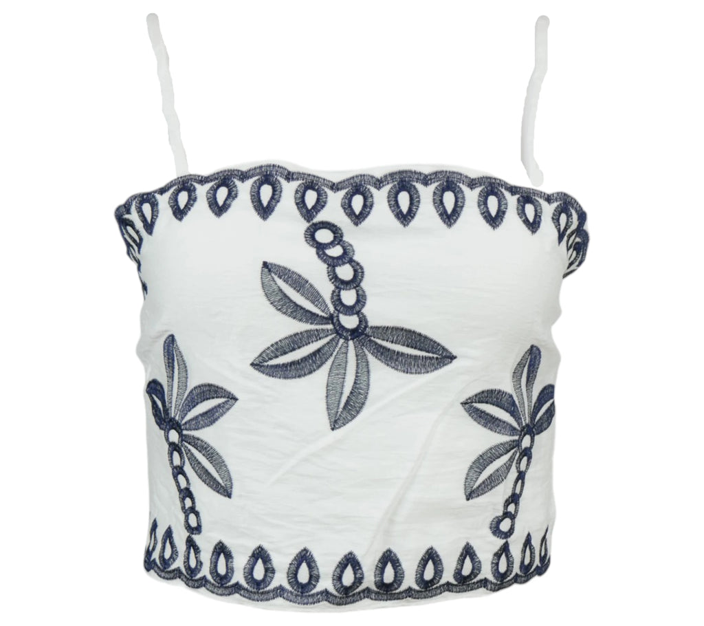 top bordado tirantes blanco detalle contraste mujer