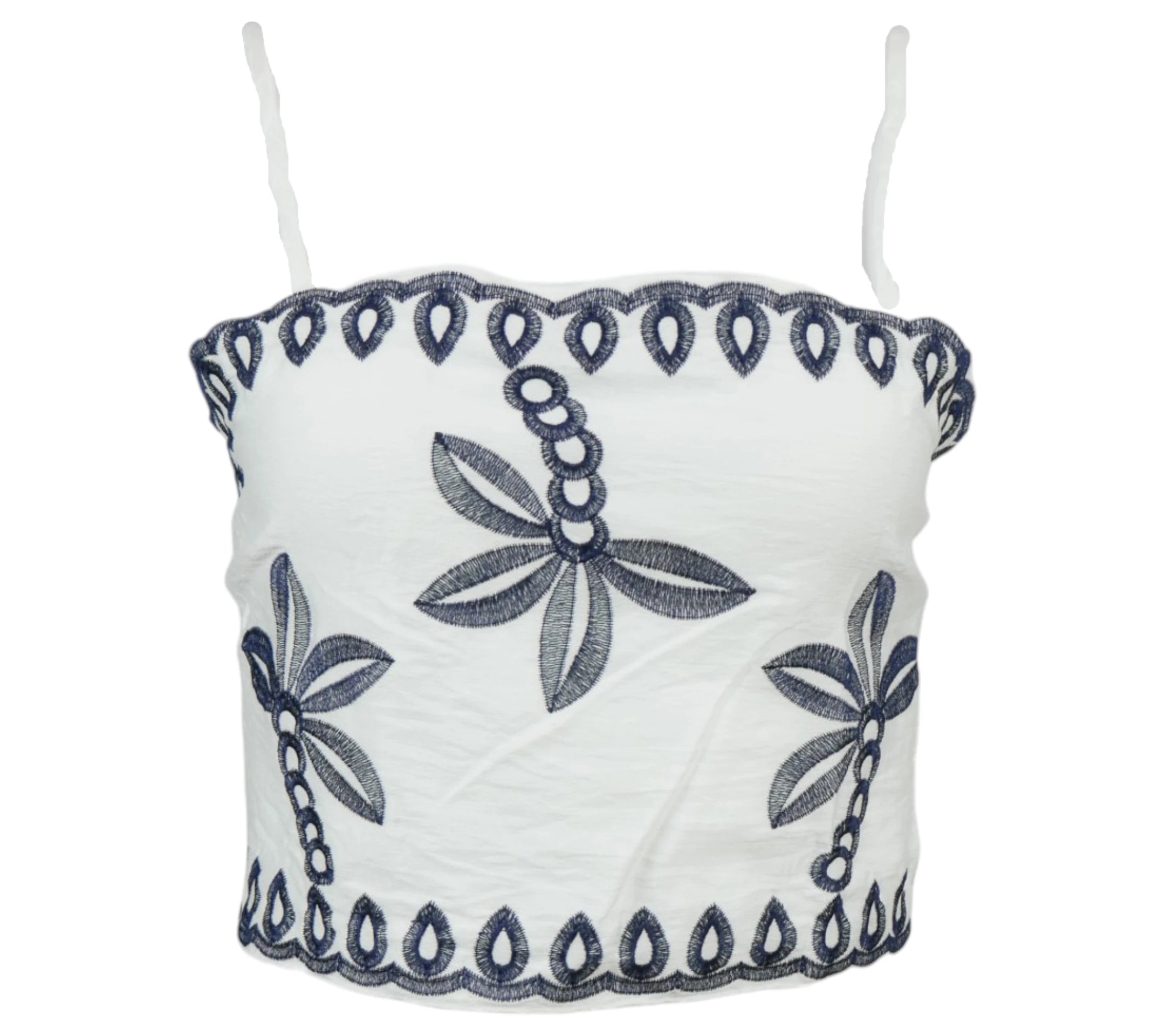 top bordado tirantes blanco detalle contraste mujer