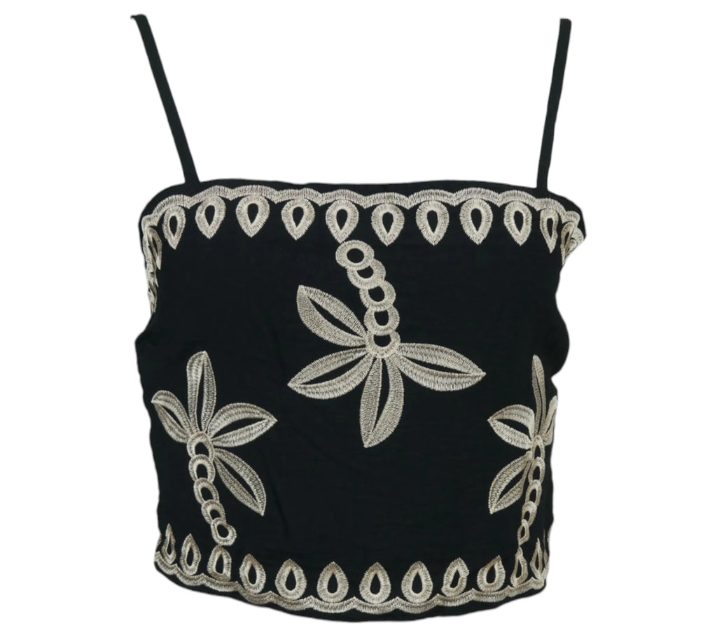 top bordado tirantes negro detalle bordado elegante mujer