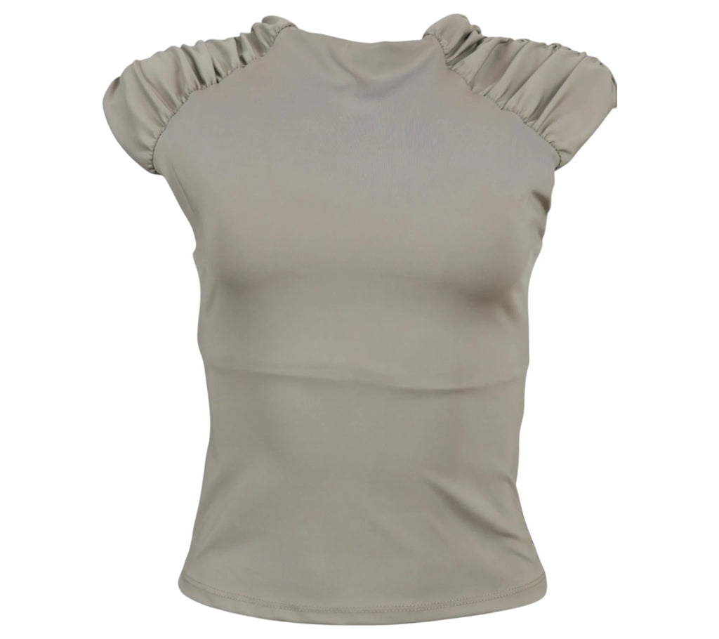Top Hombreras beige elástica ajustada