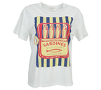 camiseta blanca mujer estampado sardinas azul algodón