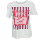 camiseta blanca mujer estampado sardinas fucsia algodón
